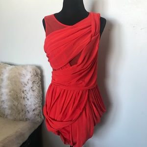 Red orange sexy dress with sheer fabric
